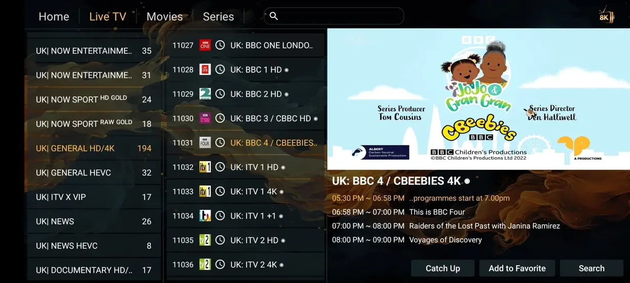 IPTV Toronto streaming app preview screen